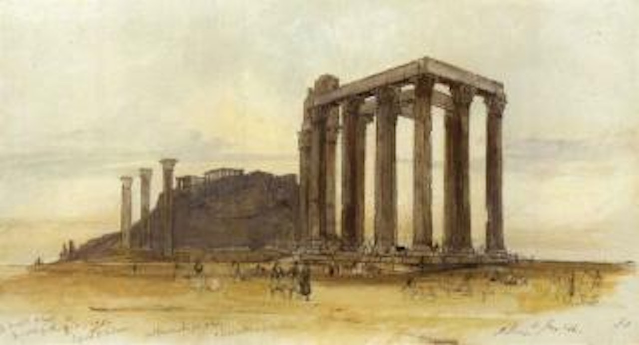 Temple of Olympian Zeus with the Acropolis beyond, Athens by Edward Lear