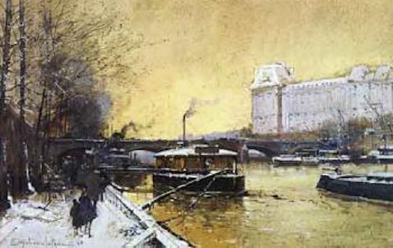 Pont-Royal et le Louvre by Eugene Galien-Laloue