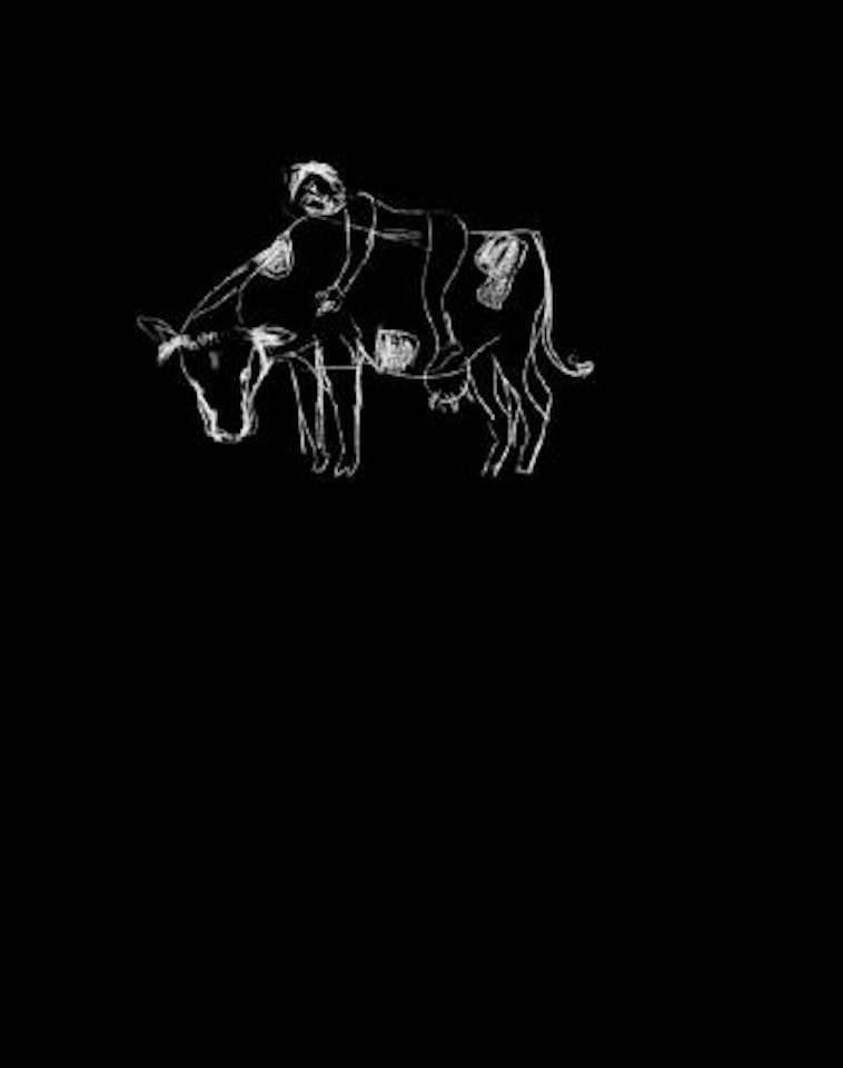 Blackboard drawing - cow and camel by Stephan Balkenhol
