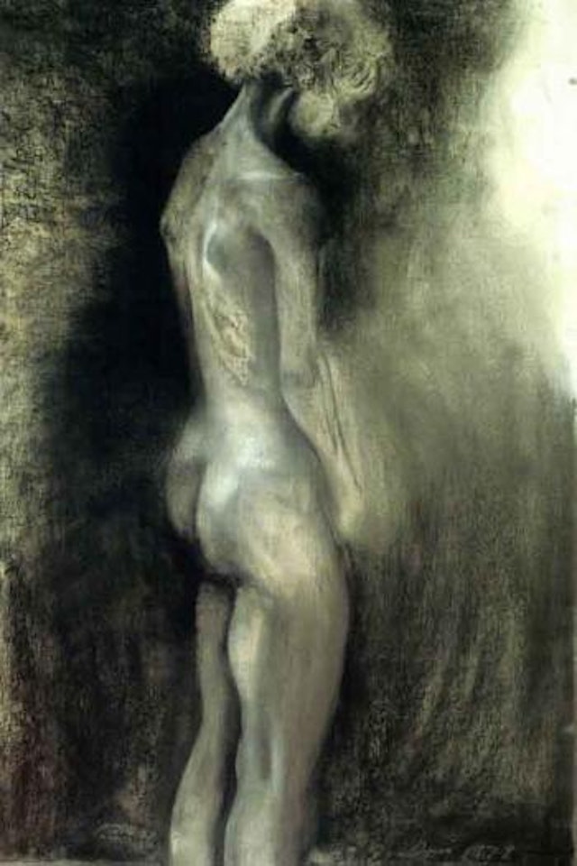 Drawing Jessie in the spring on a large sheet by Jim Dine