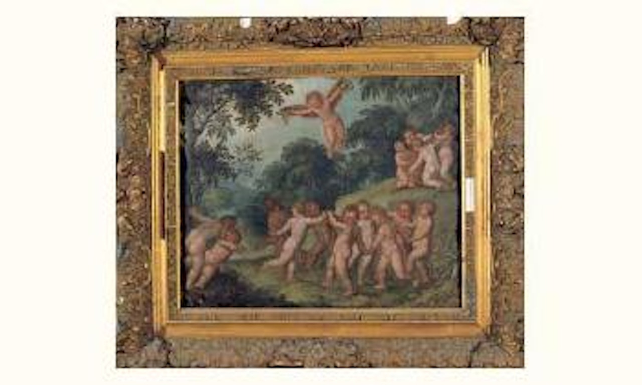 Putti in wooded landscape by Jan van Balen by Jan Brueghel the Younger