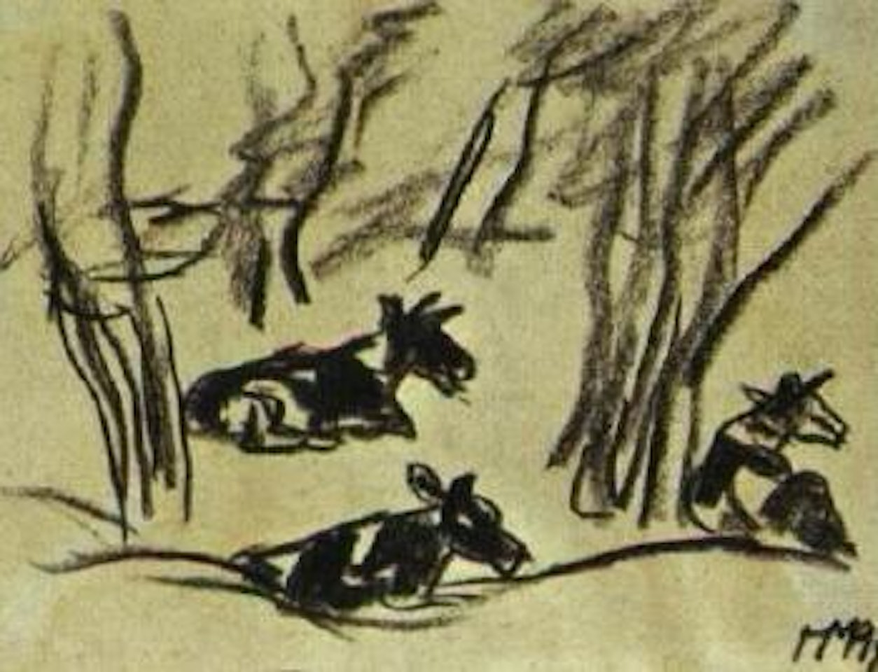Cows resting under the trees by Max Pechstein
