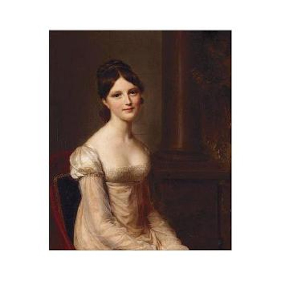 Portrait of a young lady seated , wearing a pink dress by Firmin Massot