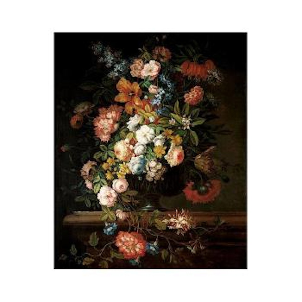 Still life of flowers in a glass vase, on a stone ledge by Jean Baptiste Monnoyer