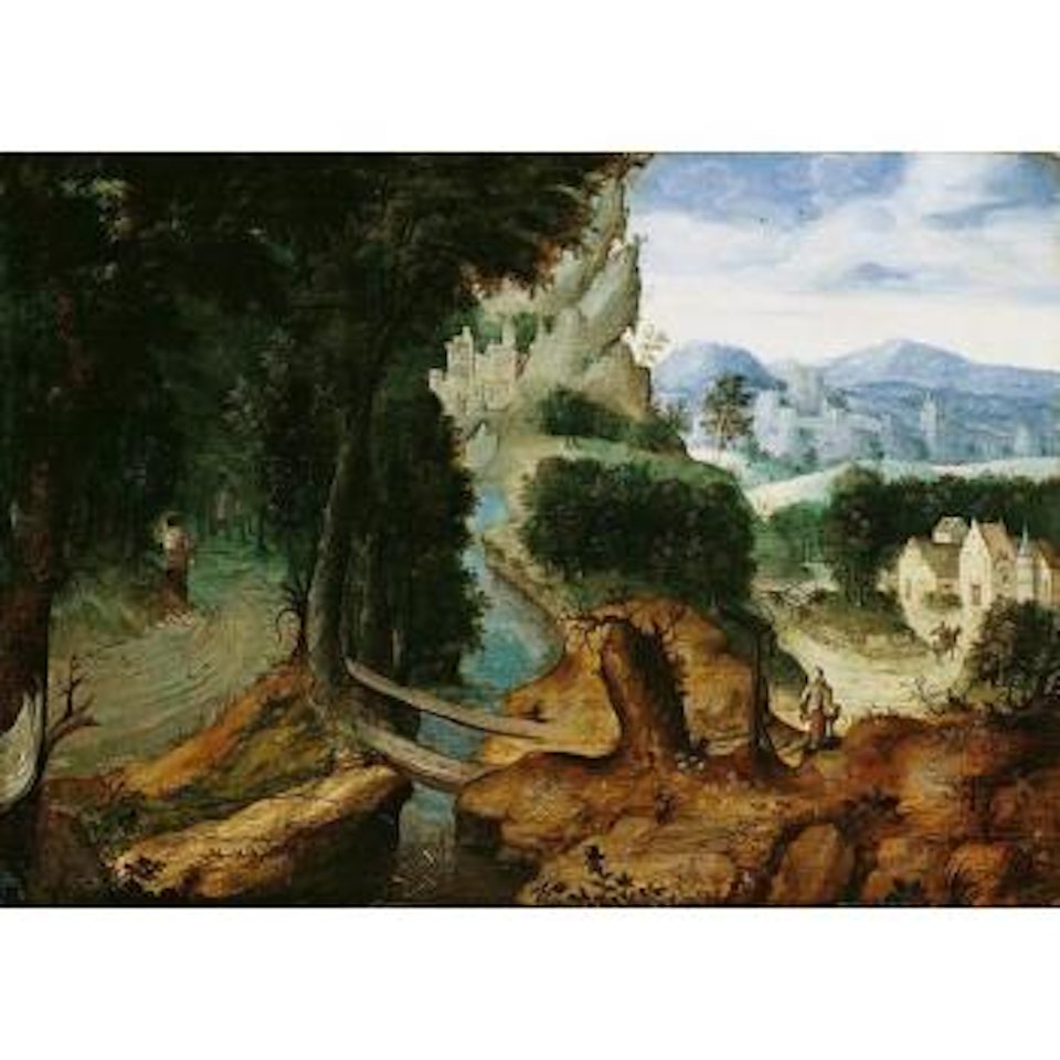 Landscape with the parable of the good Samaritan by Herri met de Bles