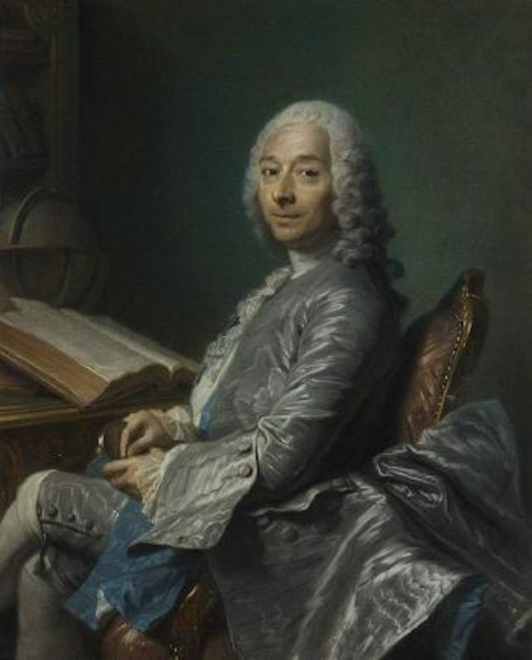 Portrait of Duval de L'Epinoy, seated at his desk, holding a snuff box by Maurice Quentin de la Tour