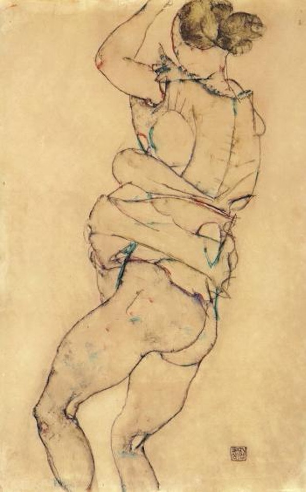 Half nude standing with left arm raised by Egon Schiele