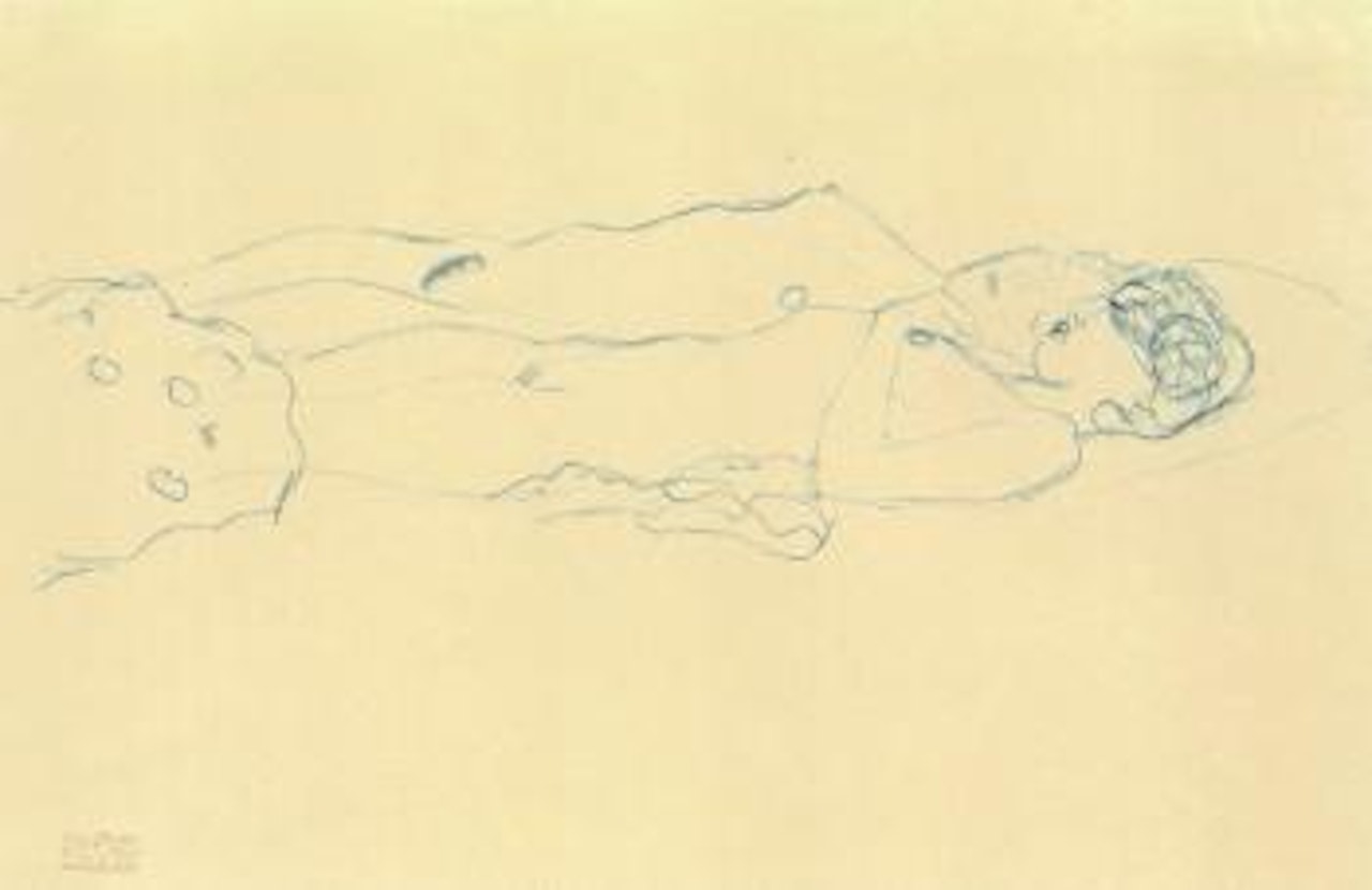 Two female nudes lying to the right by Gustav Klimt
