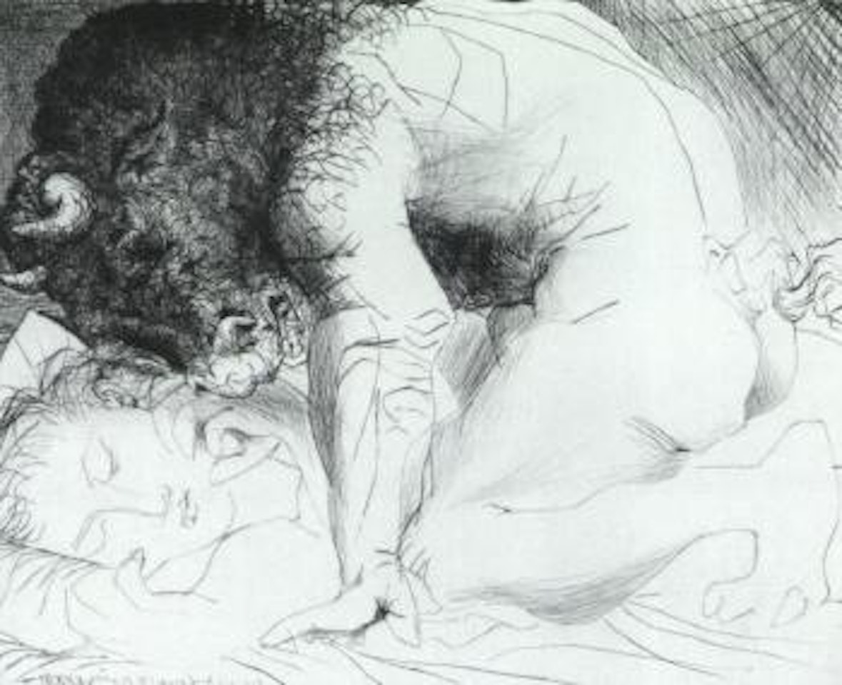 Minotaure caressant du mufle la main d'une dormeuse by Pablo Picasso