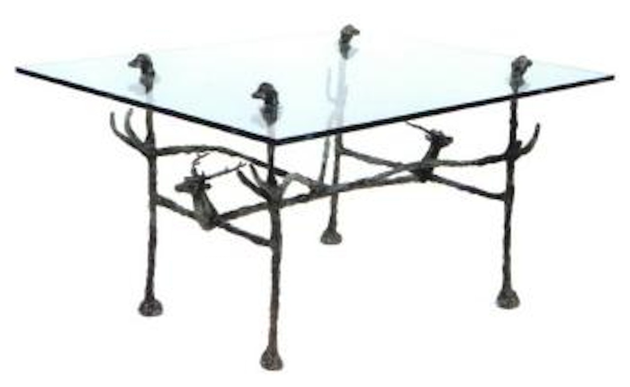 Table basse trapezoidale de chasseurs - modele aux cerfs et aux chiens by Diego Giacometti