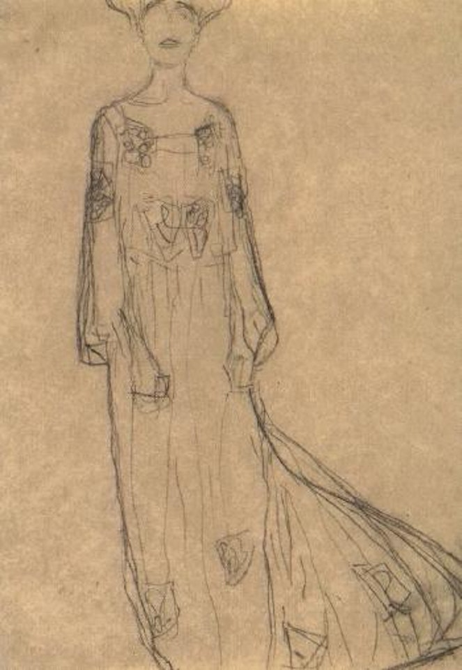 Adele Bloch Bauer, from the front, standing, in evening dress by Gustav Klimt