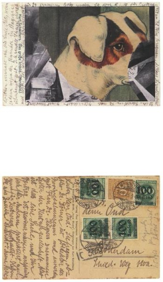 Me with dog's head - collage on a Schwitters-postcard by Kurt Schwitters
