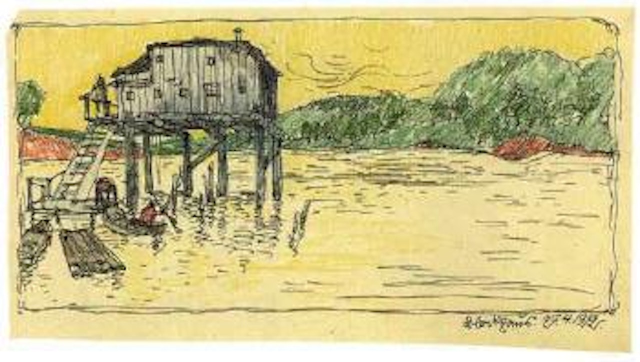 House on stilts in water by George Grosz