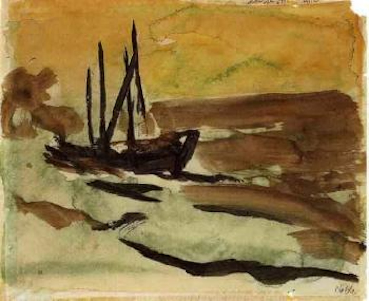 Dark boat with yellow sky by Emil Nolde