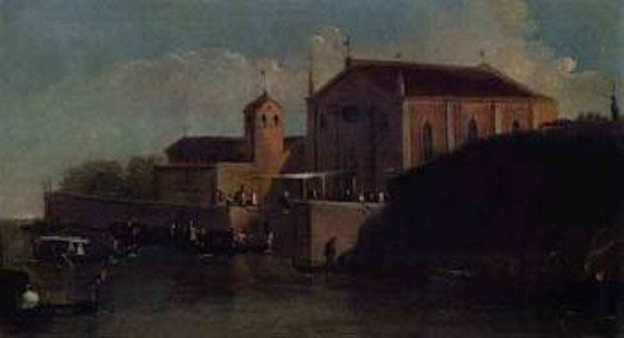 View of a wedding at a church in the Venetian Lagoon by Giuseppe Bernardino Bison