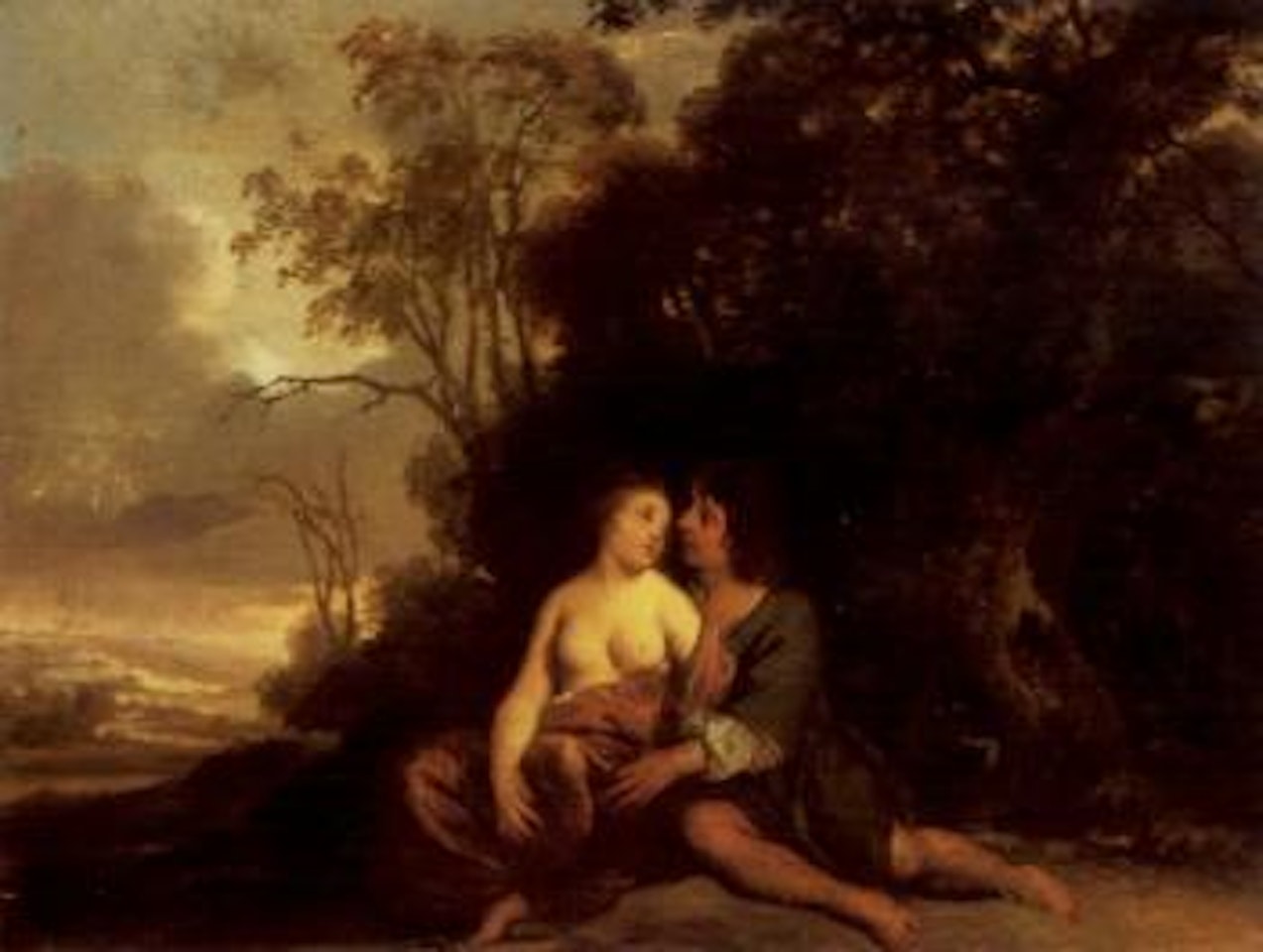 Shepherd and shepherdess resting in a landscape by Jacob van Loo