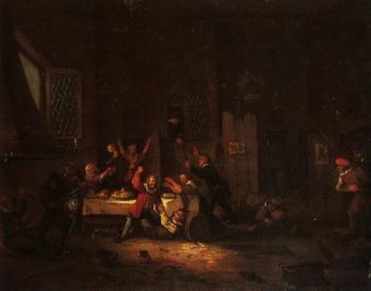 Peasants brawling in a tavern by Egbert van Heemskerk III