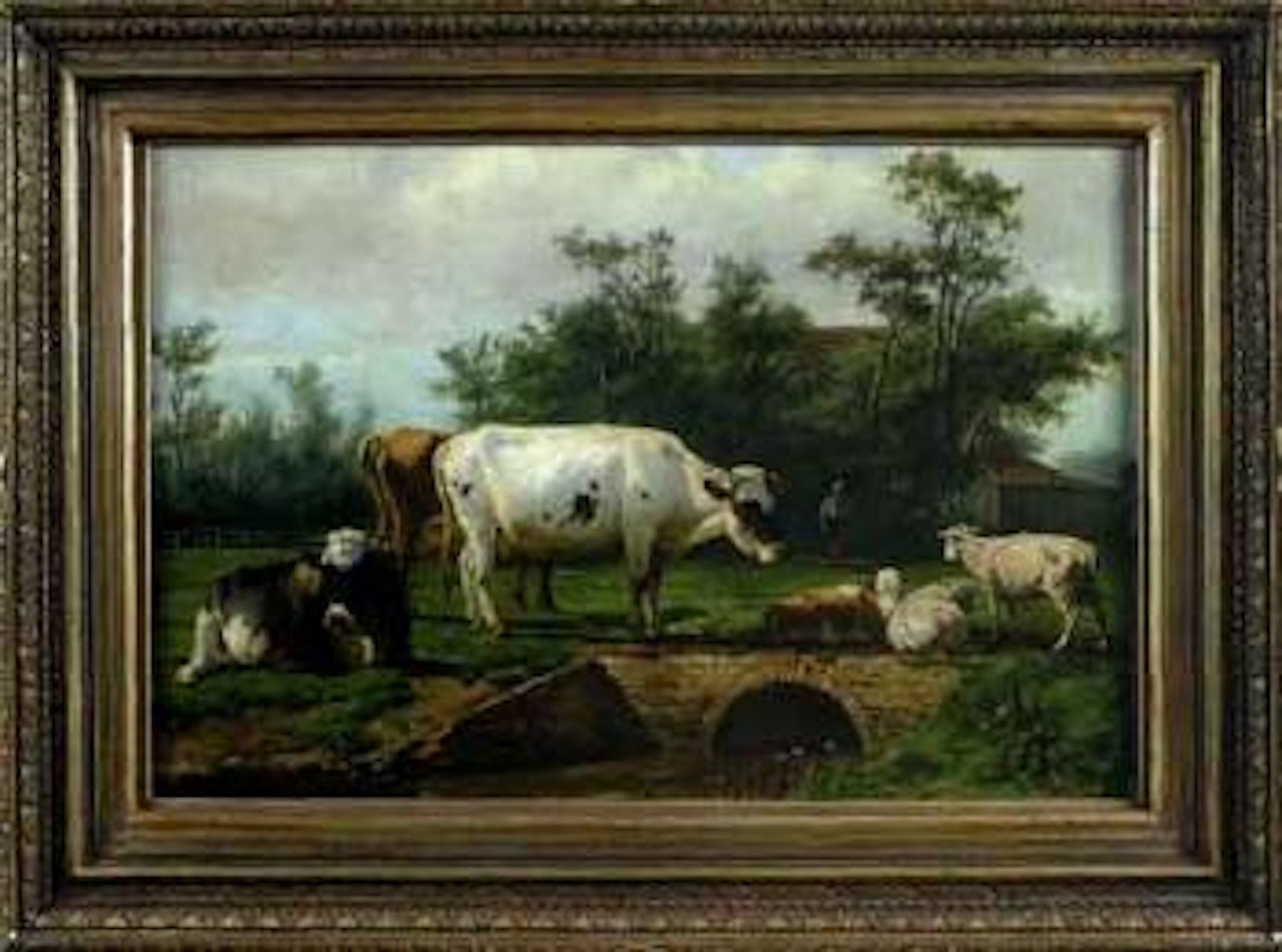 Landscape with cows and sheep by Eugène Joseph Verboeckhoven