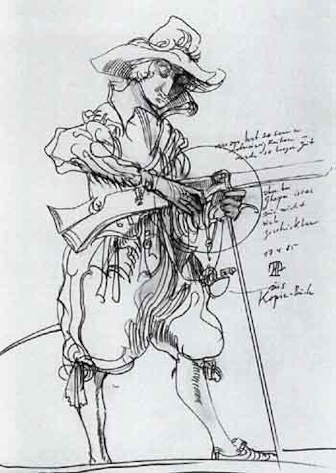 Soldier with sword and musket - after de Gheyn by Horst Janssen
