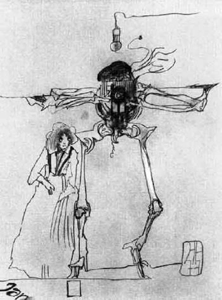 Jan - skeleton with camera and female figure by Horst Janssen