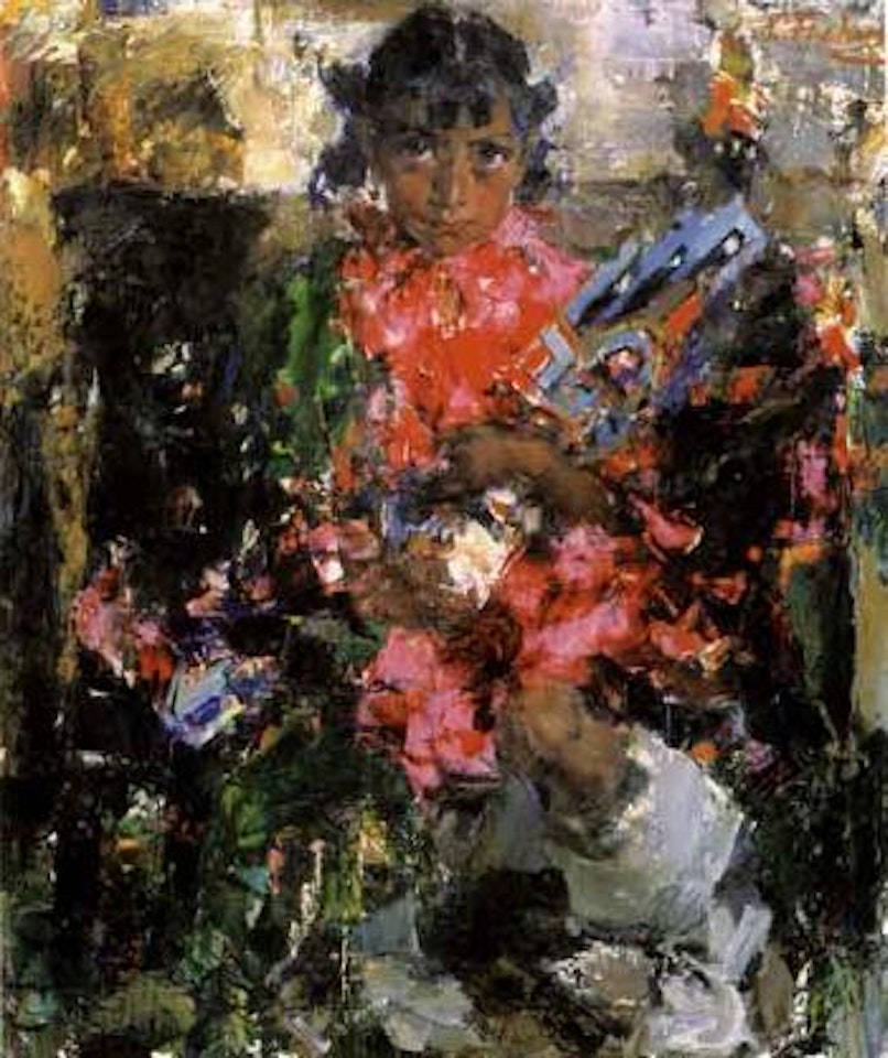 Indian girl with kachina doll by Nicolai Fechin