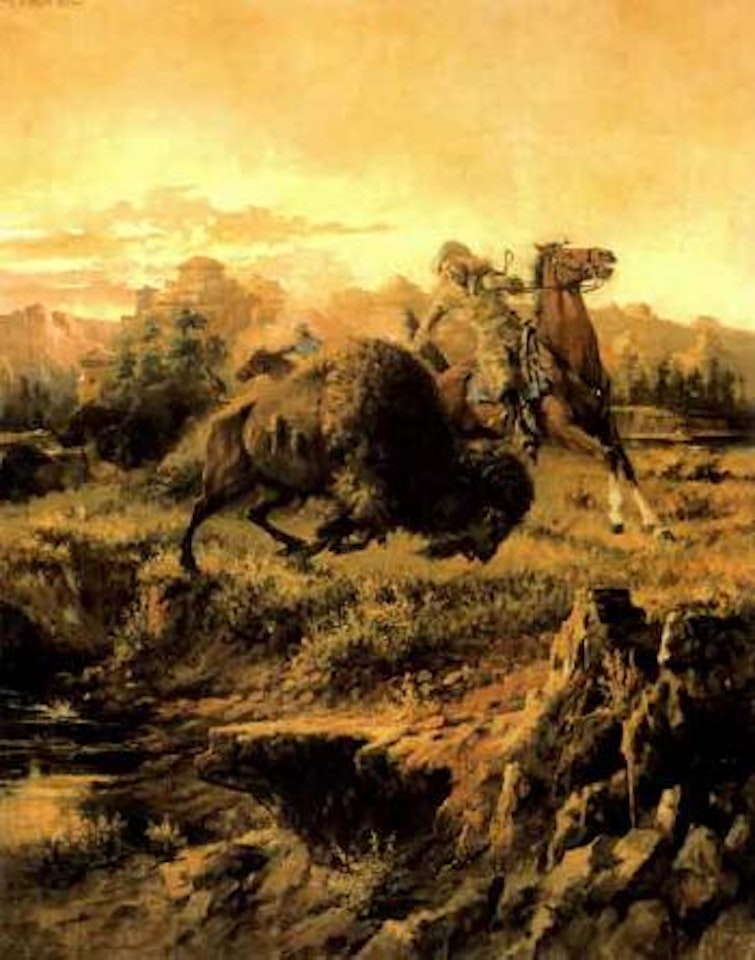 Custer's last buffalo hunt, Little Missouri River, Dakota Badlands by Edgar S. Paxson