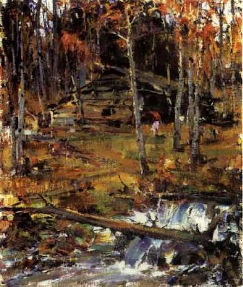 Cabin in wooded area by Nicolai Fechin