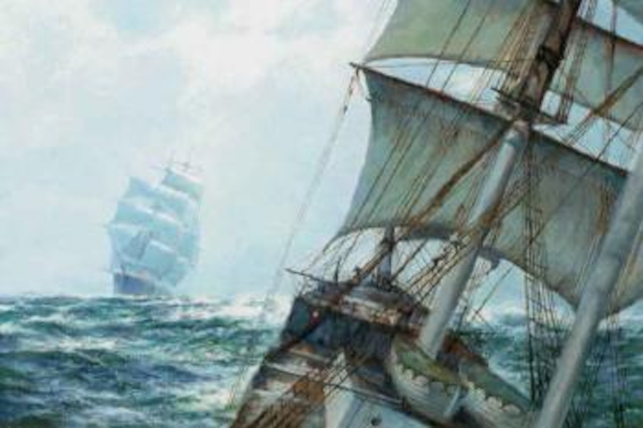 Night crossing two clippers in mod Atlantic by Henry Scott