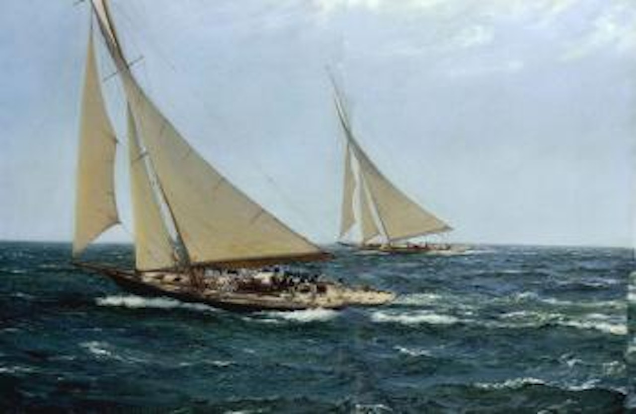 Yachts racing his Majesty King V's Britannia versus Sir Thomas Sopwith's Endeavour, 1935 by Montague Dawson