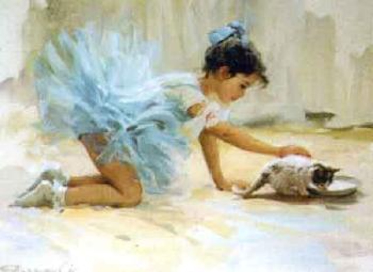 Little ballerina with a kitten by Constantin Razoumov