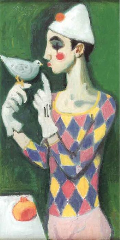 Clown with bird by Alberto Morrocco