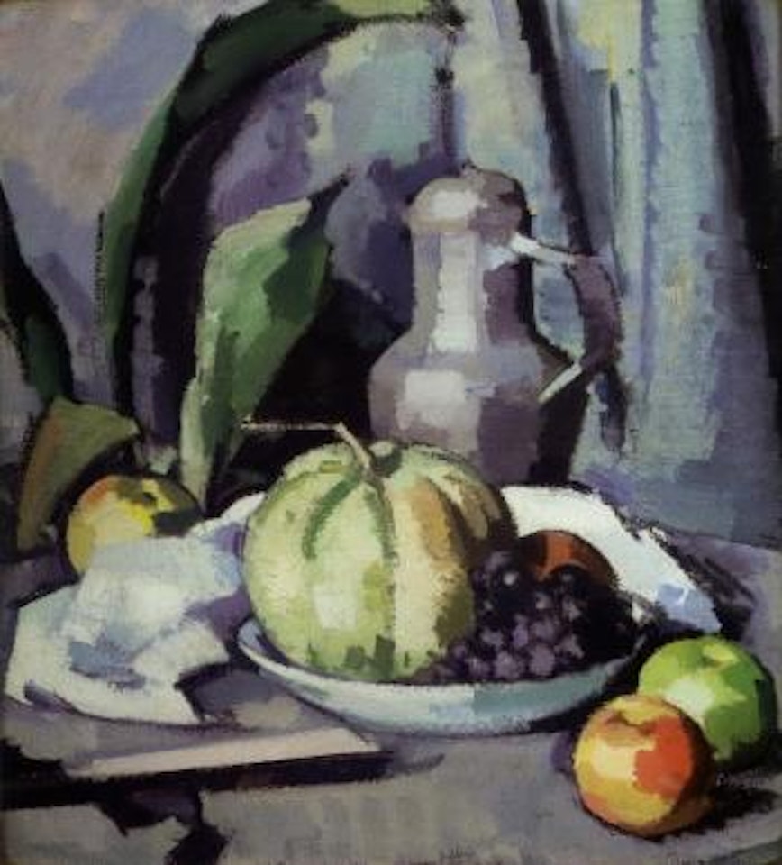 Still life with jug, melon, grapes and apples by Samuel John Peploe