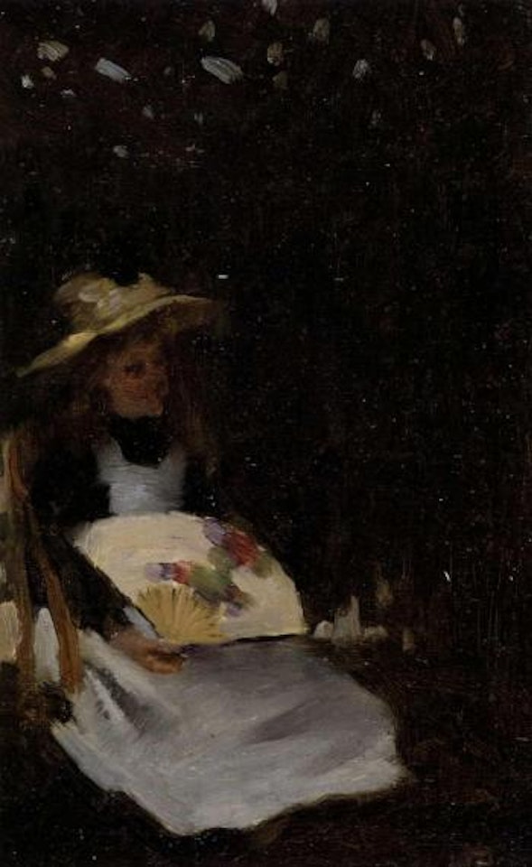 Young girl in hat with fan by Hugh Ramsay