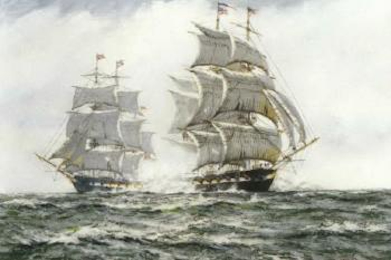 Encounter between American frigate Chesapeake, British Frigate Shannon by Henry Scott