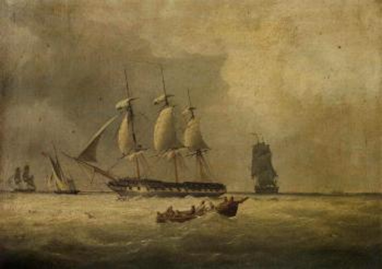 Frigate under reduced sail in the Channel by Joseph Walter Of Bristol