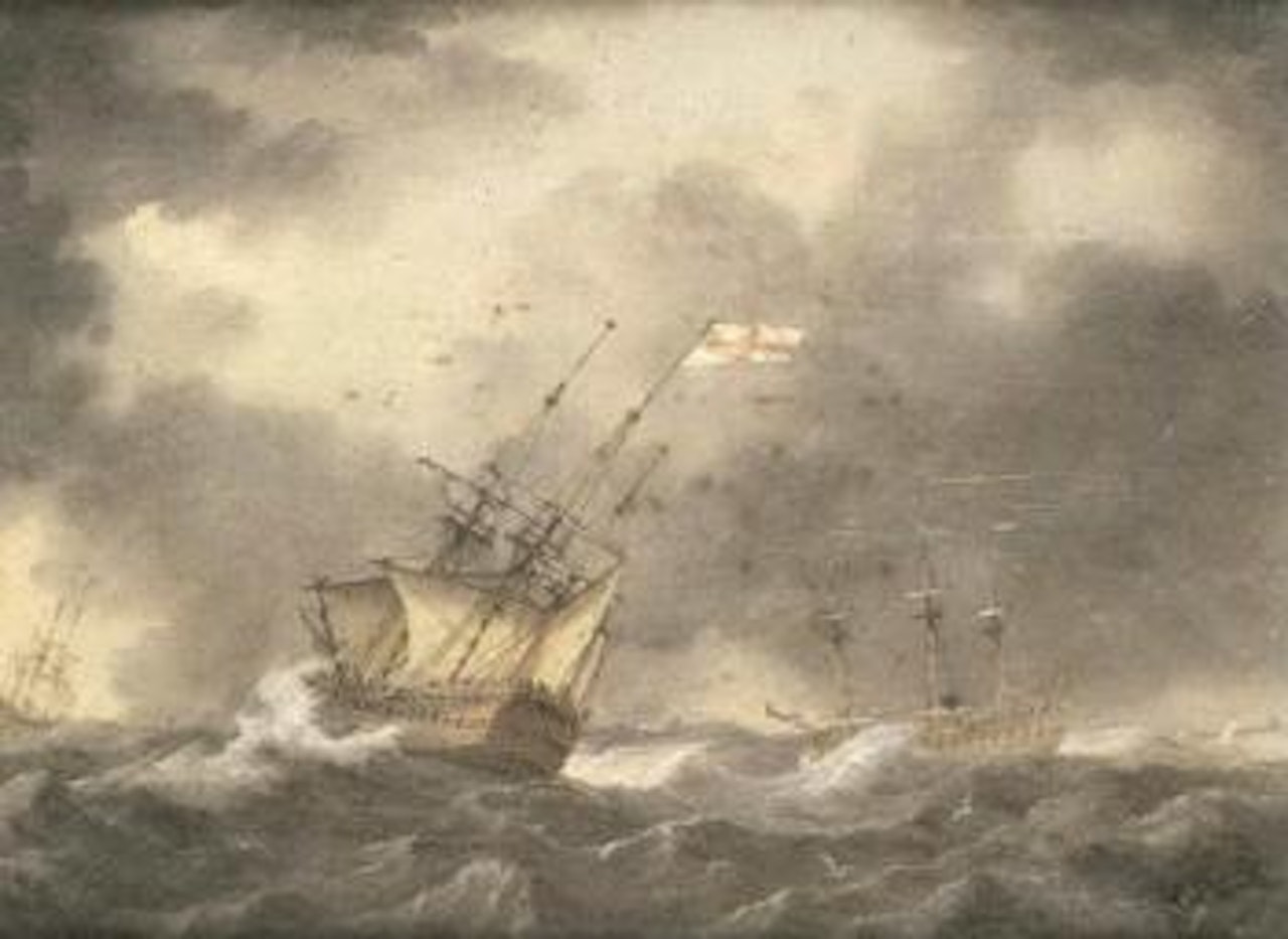 British squadron reefed down in a gale by Francis Swaine