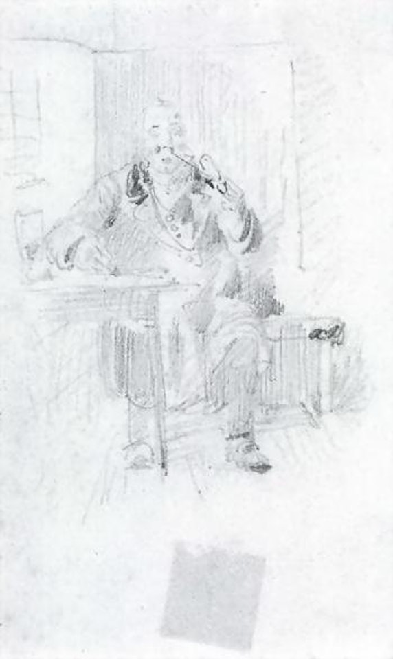 Pipesmoker sitting at table by Wilhelm Busch