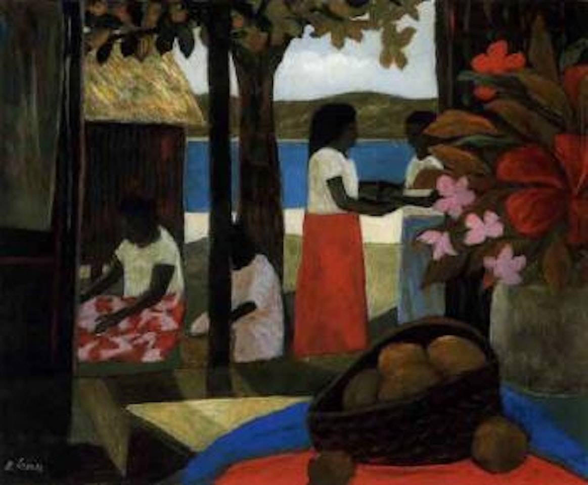 Island girls with bowl of fruit by Ray Austin Crooke