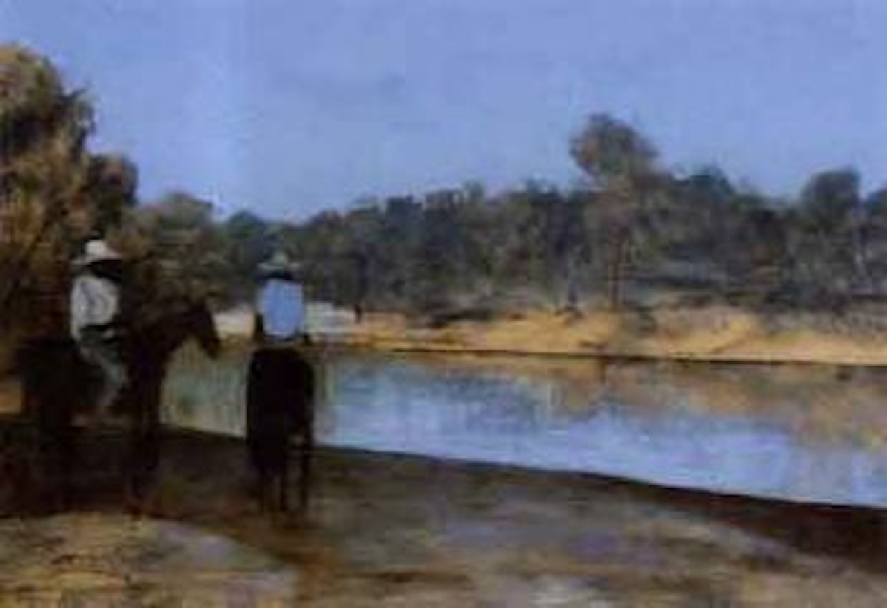 Native stockman and river by Ray Austin Crooke