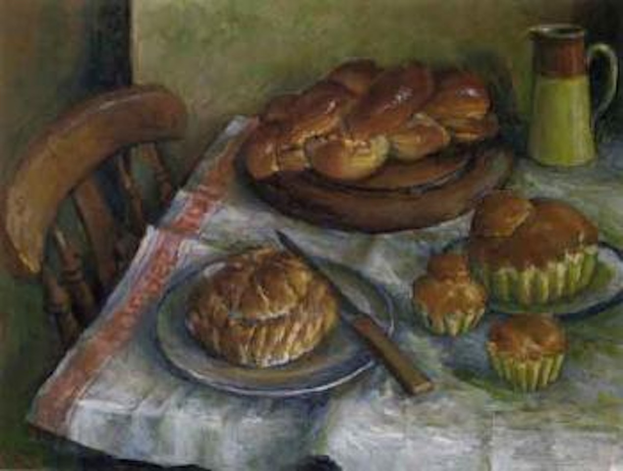 Still life with brioche by Margaret Hannah Olley