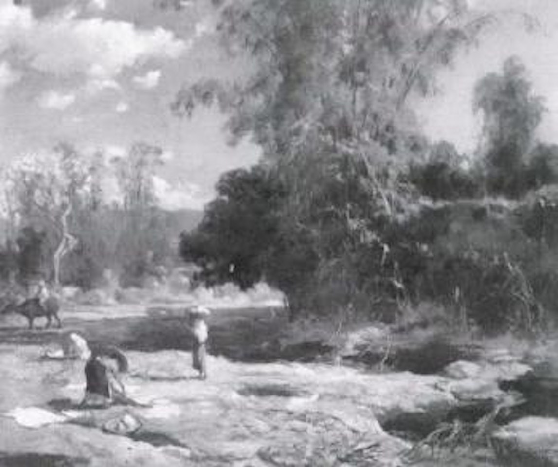 Washer women beside a river by Fernando Amorsolo