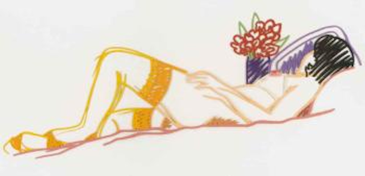 Steel drawing/nude with bouquet and stockings no.6 by Tom Wesselmann
