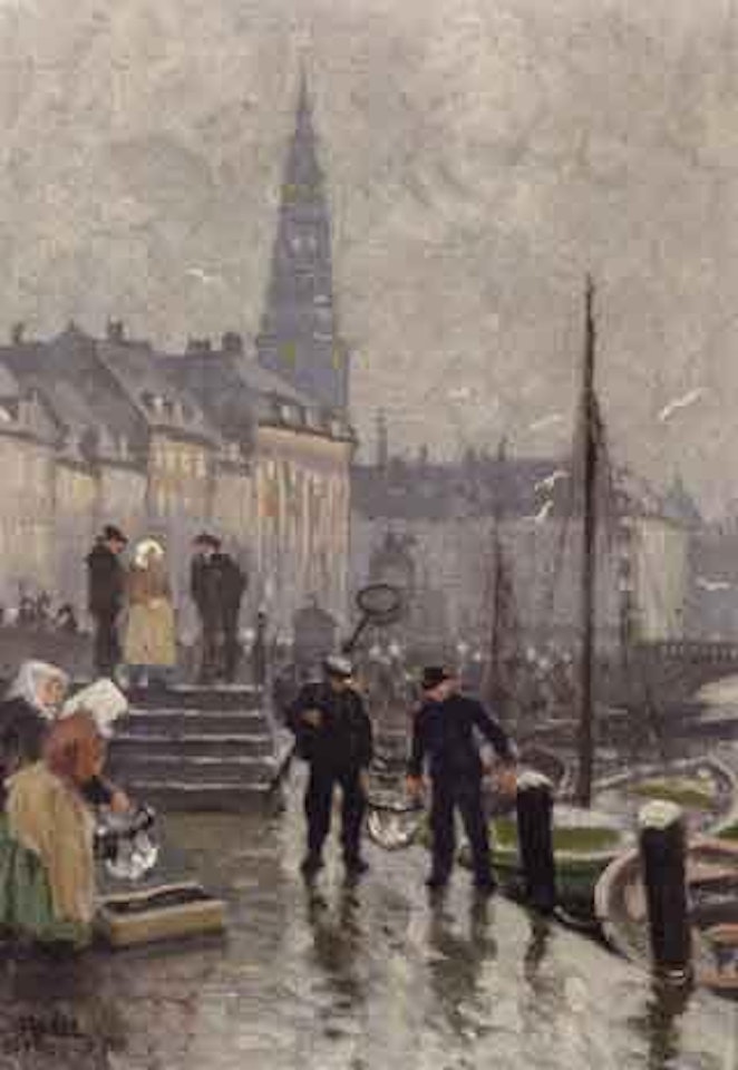 Selling fish at Gammel Strand on a rainy day by Paul Fischer