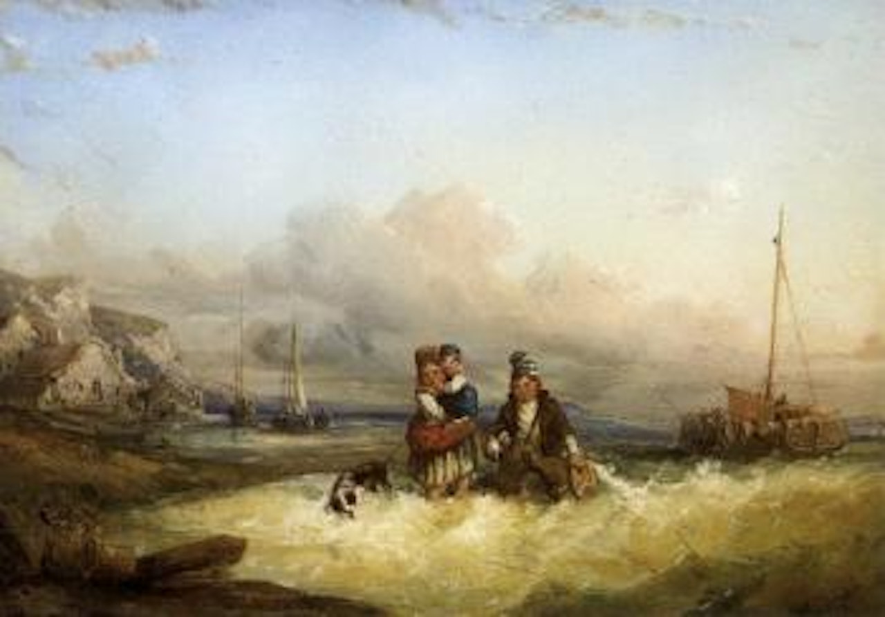 Coming ashore - couple with child and dog by Henry Jules Jean Geoffroy