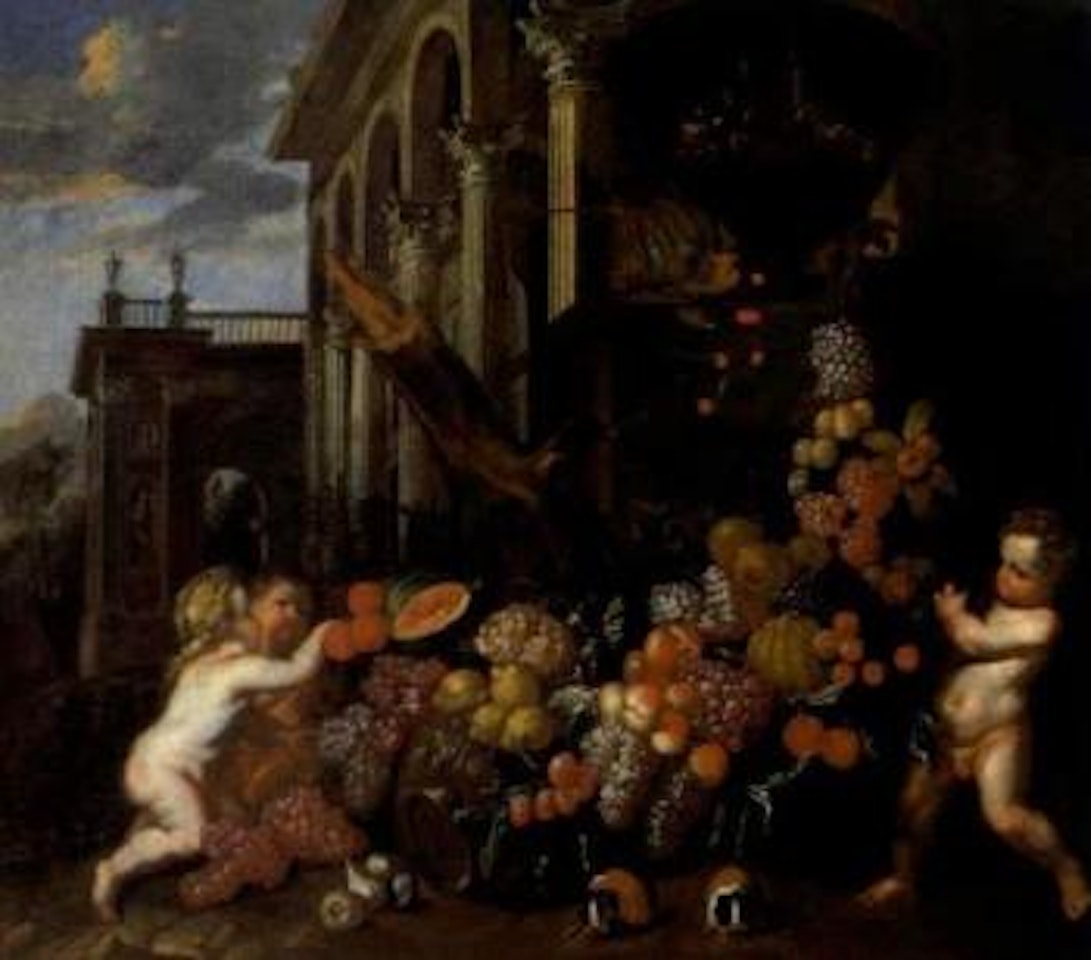 Putti with fruit outside Renaissance palace by Jan Pauwel Gillemans
