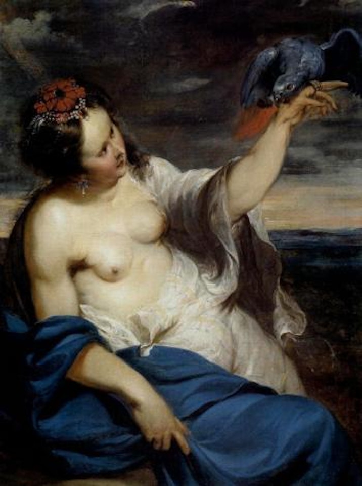 Young woman with pearls and parrot - Laszivia by Abraham Janssens