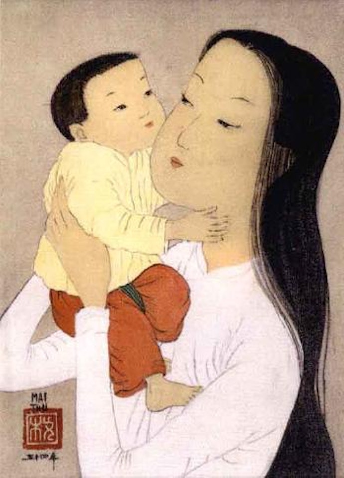 Femme a l'enfant - mother and child by Mai Trung Thu
