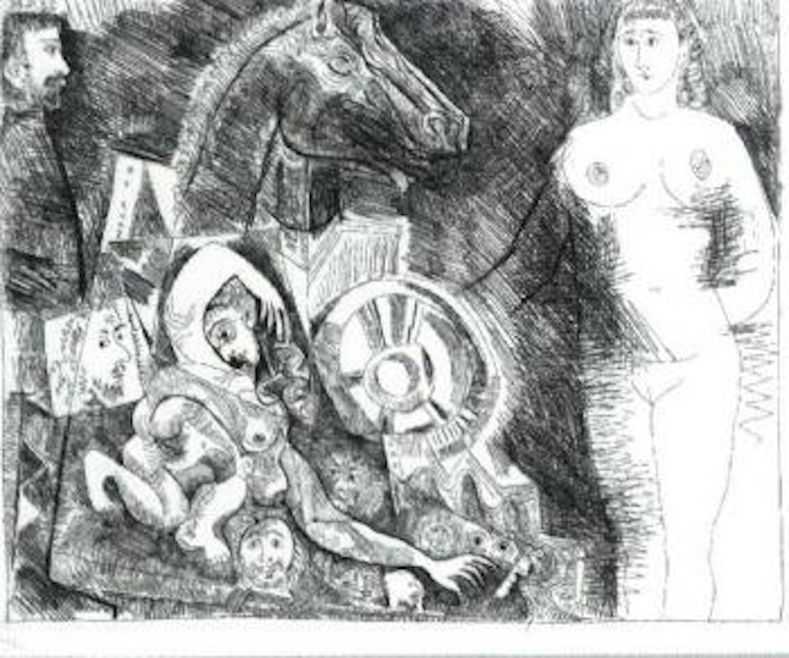 Char Romain, avec ecuyere tombant, femme nue et spectateurs by Pablo Picasso