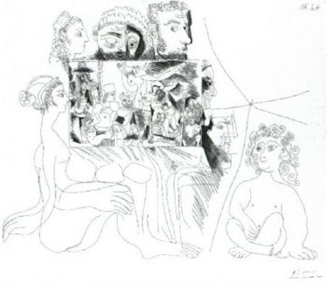 Peinture, autoportait-devinette, avec femme, putto et spectateurs by Pablo Picasso