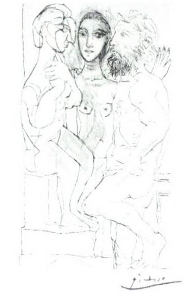 Sculpteur, modele et sculpture assise by Pablo Picasso